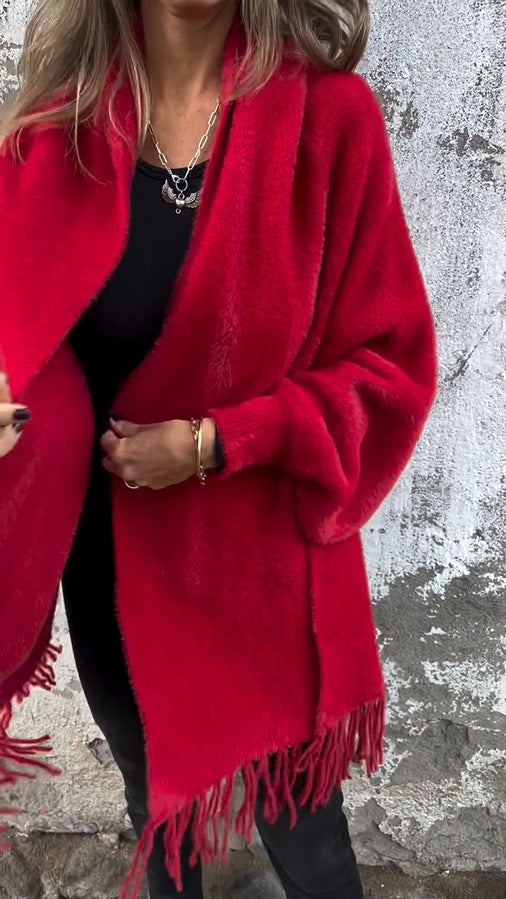 đčKvinnor LĂ„ngĂ€rmad Casual Tassel Sjal Coat