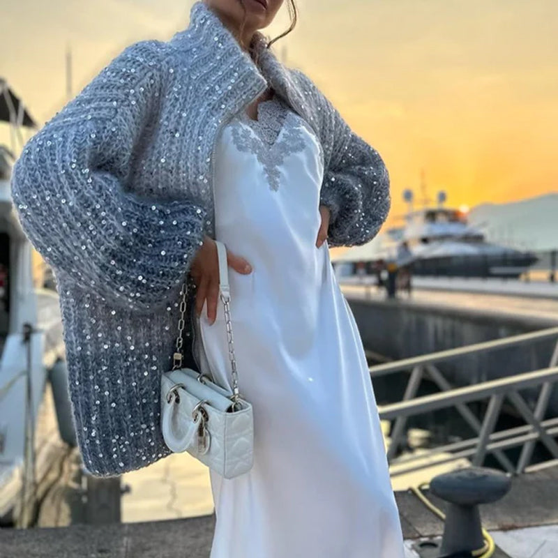 đ
Tidig julförsĂ€ljning - 50% rabattđStickad tröja med monokromatiska paljetter-Fri frakt