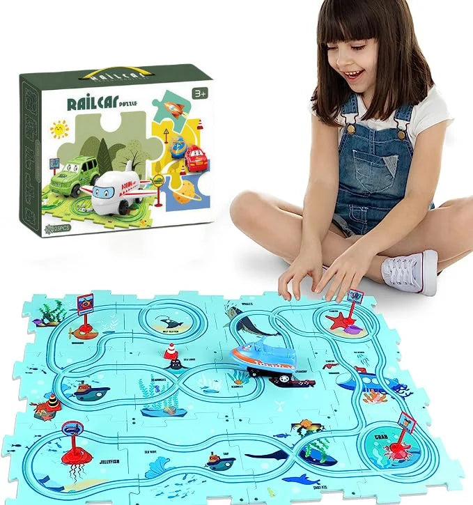 đ§© đPedagogiskt pussel för barn med spĂ„rbilđ„đ„