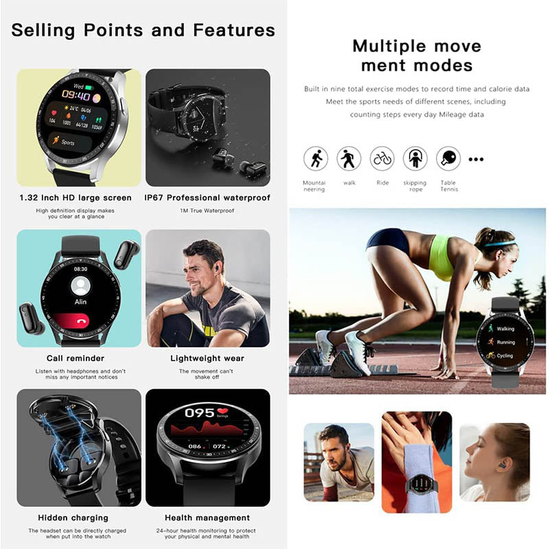 ✨2025 Ny teknik-2 I 1 SMARTWATCH MED HÖRLURAR (FÖR IPHONE OCH ANDROID)