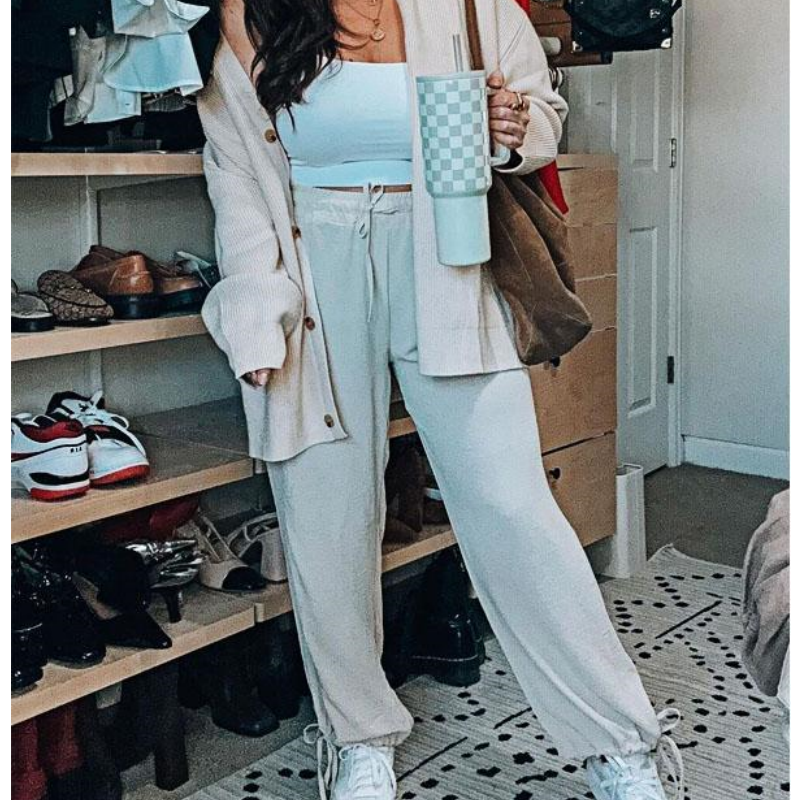 2024đ Kvinnors Stickad Knappar-Jacka och Byxor TvĂ„delad Set