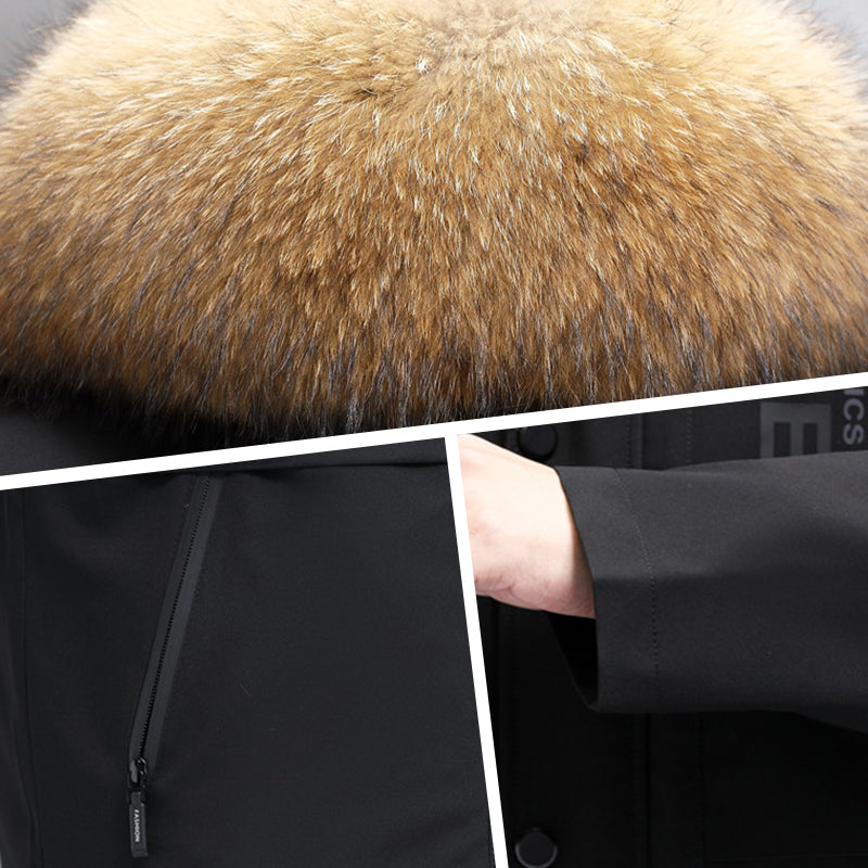 ❄️Winter 2024 Konstgjord High-end Päls Vadderad Mid-lång Herr Varm Vindtät Hooded Jacka