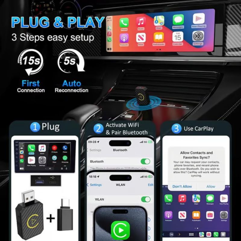 đ„2025 Ny ankomstđ„ Mini trĂ„dlös CarPlay-adapter