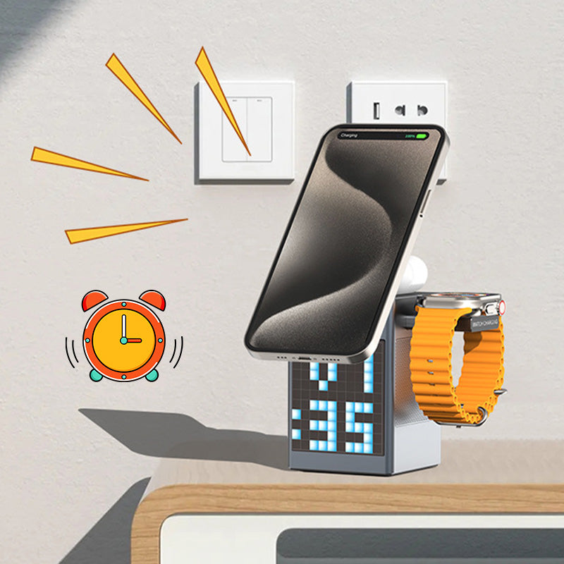 2024 Multifunktionell Laddningsstation med Inbyggd Bluetooth-Högtalare och Klock