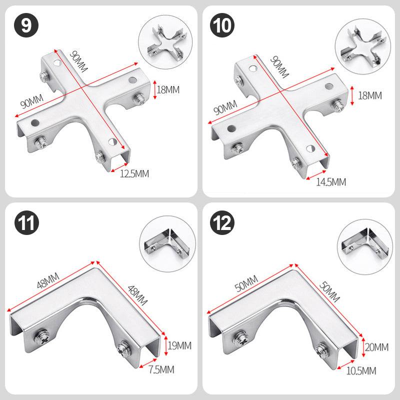 đ„đ„13 storlekar - 90°/180° konsolklĂ€mmor i rostfritt stĂ„l - ingen borrning krĂ€vs