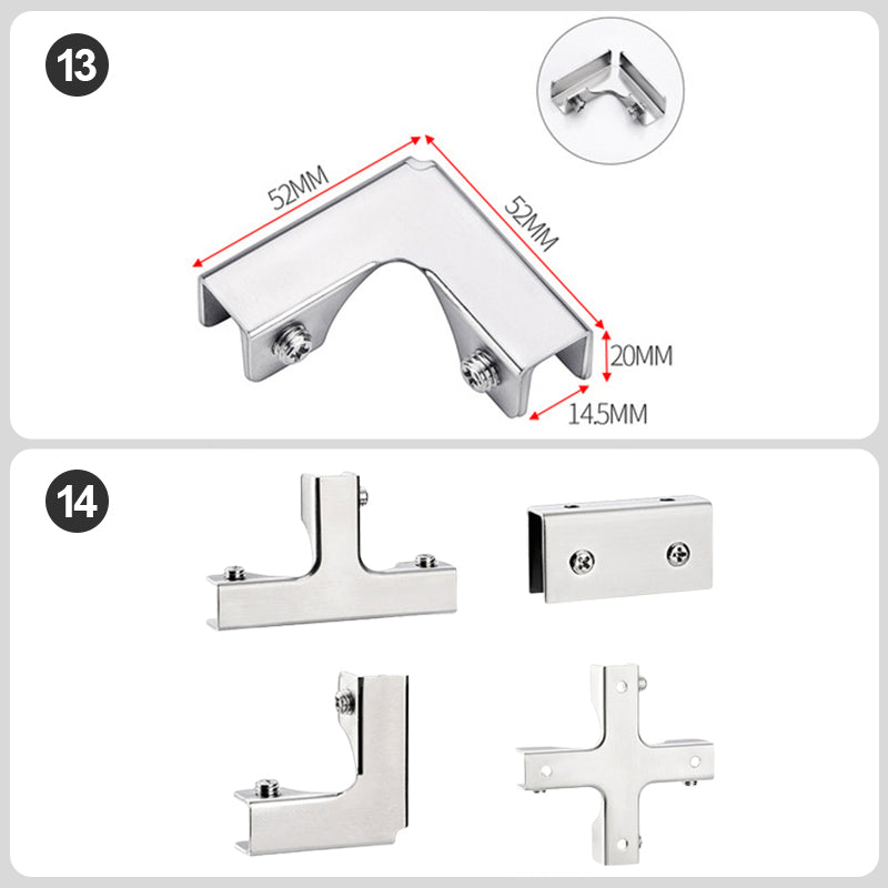 đ„đ„13 storlekar - 90°/180° konsolklĂ€mmor i rostfritt stĂ„l - ingen borrning krĂ€vs
