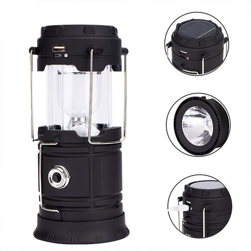 Solcellsdriven infällbar campinglampa