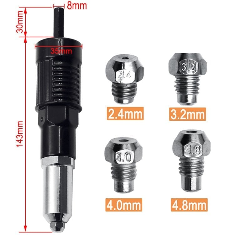 đ„Hot Sale 49% OFFđ„ Adapterkit för professionell nitpistol med 4 st olika matchande munstycksbultar