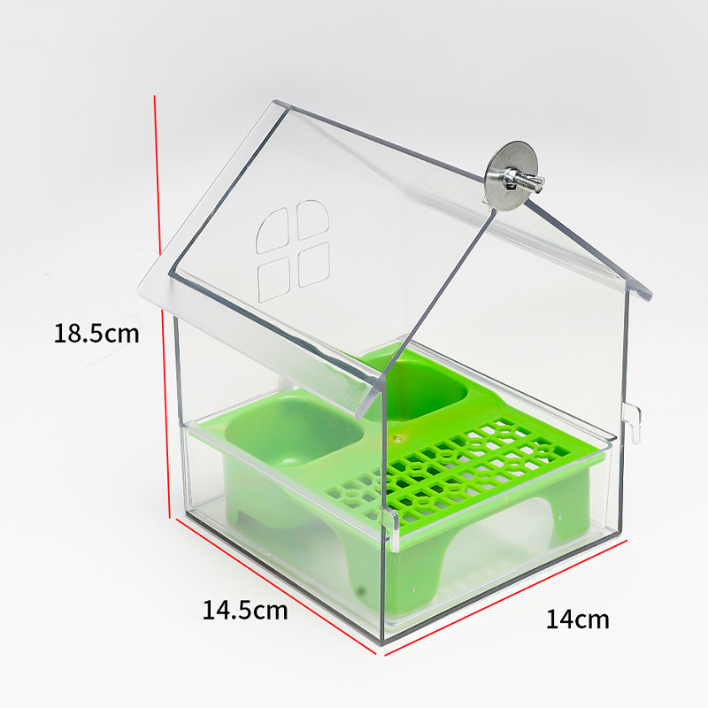 đ„HĂ€ngande transparent foderautomat för fĂ„gelbur