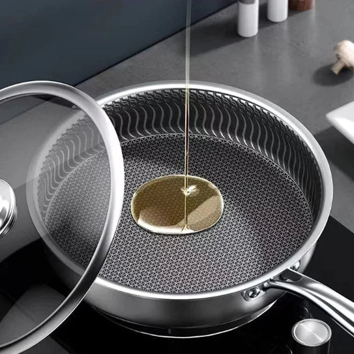 đłPremium stekpanna med non-stick-belĂ€ggning och lock