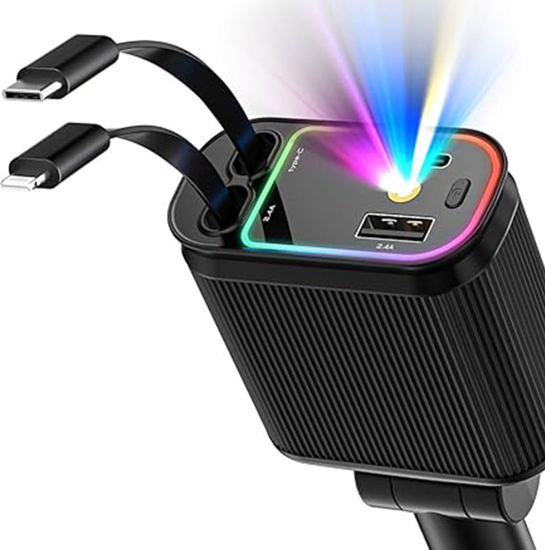 120W Purple Star Top Ambient Light Car Charger with Retractable Cable