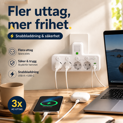 🔌 50% RABATT! ⚡ Smart Grenuttag med USB – Överbelastningsskydd, USB-C Laddning & Barnsäker Skydd 🔒
