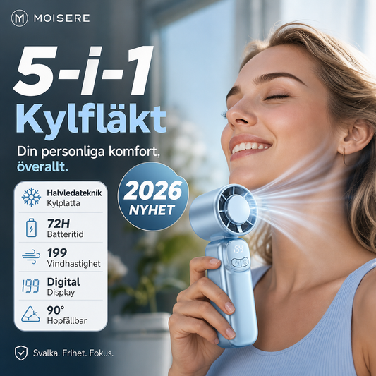 Ny 5-i-1-kylenhet 2026 – Handfläkt med halvledarkylningsfunktion – kylplatta, 199 vindhastighetsnivåer, 5-i-1-funktion och 72 timmars batteritid ❄️🌀
