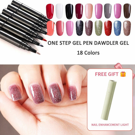 💅 KÖP 1 FÅ 1 GRATIS! 🎨 One Step Nagelgelpenna – 18 Färger & Gratis Mini-UV-lampa – Perfekt för Salongskvalitet Hemma – Enkel & Snabb 💡