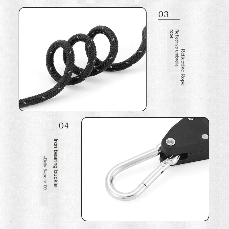 🔥Bärbar Justerbar Fix Tält Hög styrka Snabb frigöring Remskiva Camping Rope (4 Pcs / Set)