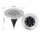 Stainless steel solar-powered ground light with 8 LED bulbs