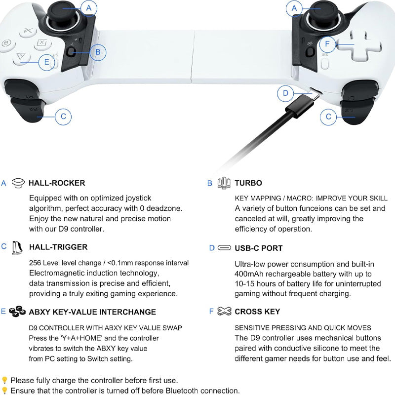 Universell utdragbar gamepad med 2 programmerbara bakknappa