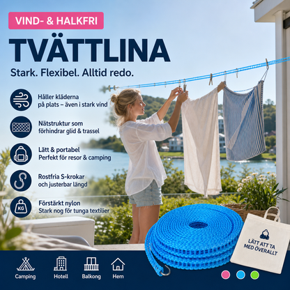 🧺 KÖP 1, FÅ 1 GRATIS! 🌬️ Vindskyddad och halkfri tvättlina ✨ Snabbtorkande, säker & enkel att sätta upp – perfekt för hemmet och balkongen ☀️