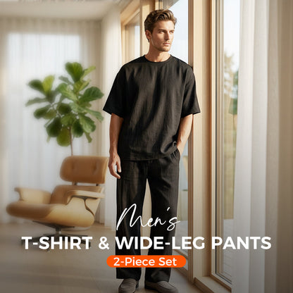 🔥Nyhet 2026👕 Set med ledig, löst sittande T-shirt och vidbyxor för herr👖 ——Set i streetstyle-stil——Vardagskläder, bekväm passform 🌟