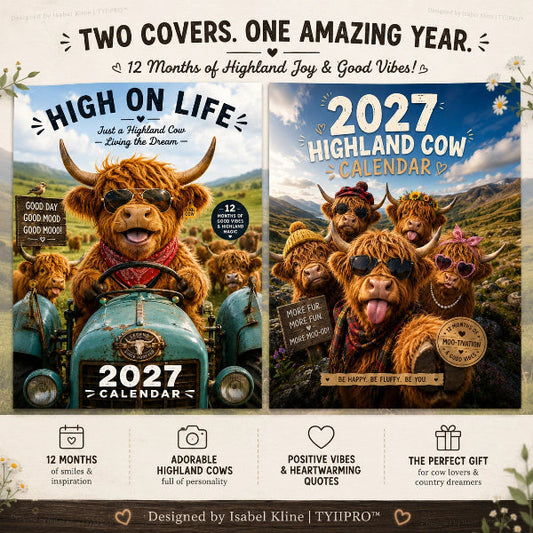 ✨️Överraskning: 50 % rabatt! 💥Endast 179 kr styck 🐮 Må 2027 ge dig massor av tur! 🔥Rolig väggkalender med höglandskor för 2027 | A4-hängkalender |