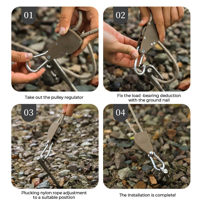 🔥Bärbar Justerbar Fix Tält Hög styrka Snabb frigöring Remskiva Camping Rope (4 Pcs / Set)