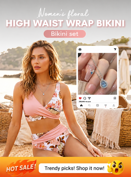 🌊50 % rabatt👙Bikiniset för damer med blommönster och hög midja