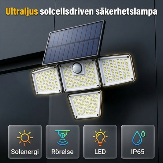 ☀️💡 Solcellsdriven utomhusvägglampa med 3 lampor – rörelsesensor för trädgård, gård och garage