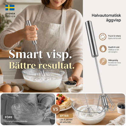 🔥50% RABATT NU! Semiautomatisk visp i rostfritt stål, enkel för grädde, äggsmet och bakning 🧁🥚✨✅💥
