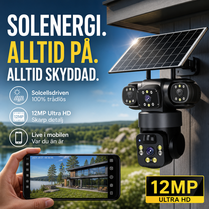 💥50% RABATT 🔒 Smart solcellskamera ☀️ Flera vinklar, 24/7 övervakning & helt utan kablar – trygghet för hemmet 🏡