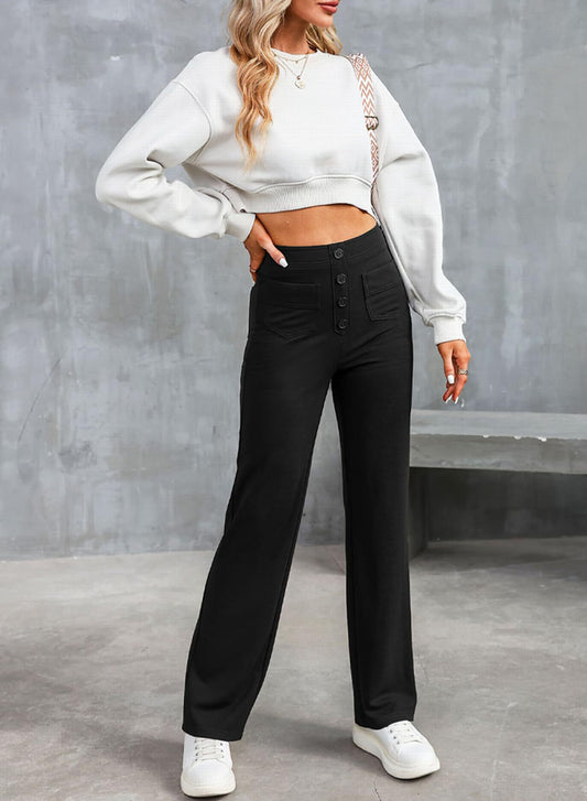 🔥🎅Christmas sale 45% off🔥✨High waist button with multiple pockets Casual straight leg trousers