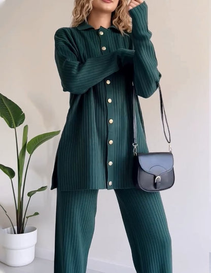 🎄Hot Sale 49% OFF✨Casual randig jacquardstickad tvådelad uppsättning