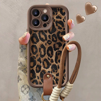 Leopardmönstrat iPhone-fodral med snodd