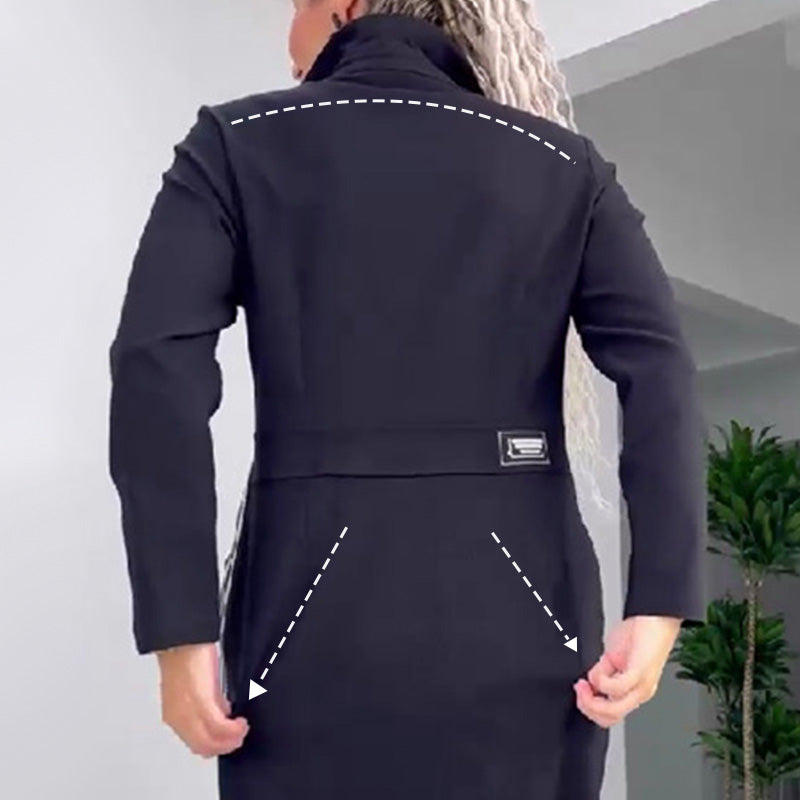 Långärmad knappklänning med slits för kvinnor