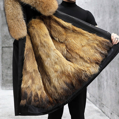 ❄️Winter 2024 Konstgjord High-end Päls Vadderad Mid-lång Herr Varm Vindtät Hooded Jacka