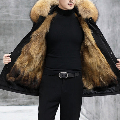❄️Winter 2024 Konstgjord High-end Päls Vadderad Mid-lång Herr Varm Vindtät Hooded Jacka