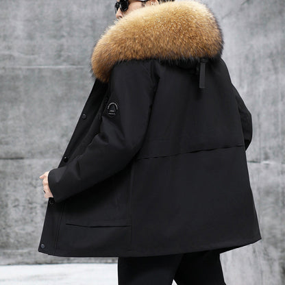❄️Winter 2024 Konstgjord High-end Päls Vadderad Mid-lång Herr Varm Vindtät Hooded Jacka