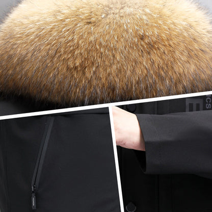 ❄️Winter 2024 Konstgjord High-end Päls Vadderad Mid-lång Herr Varm Vindtät Hooded Jacka