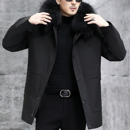 ❄️Winter 2024 Konstgjord High-end Päls Vadderad Mid-lång Herr Varm Vindtät Hooded Jacka