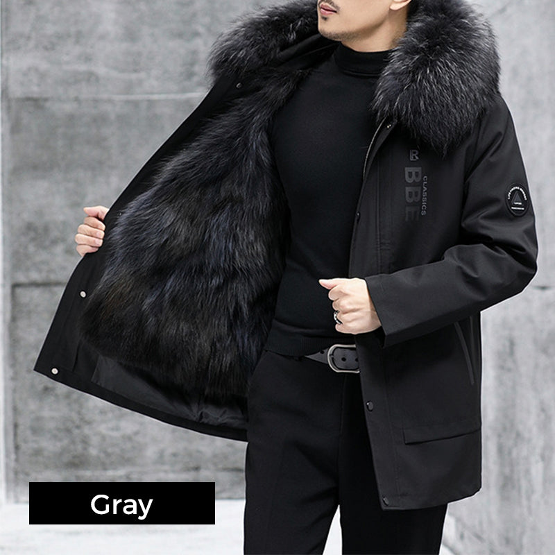 ❄️Winter 2024 Konstgjord High-end Päls Vadderad Mid-lång Herr Varm Vindtät Hooded Jacka