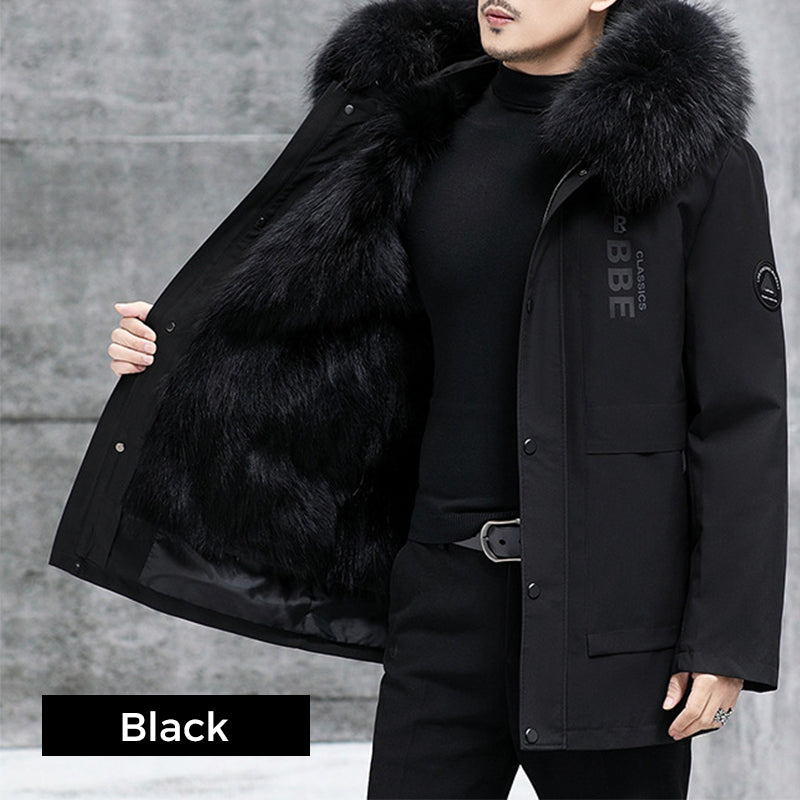 ❄️Winter 2024 Konstgjord High-end Päls Vadderad Mid-lång Herr Varm Vindtät Hooded Jacka