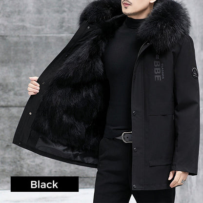 ❄️Winter 2024 Konstgjord High-end Päls Vadderad Mid-lång Herr Varm Vindtät Hooded Jacka