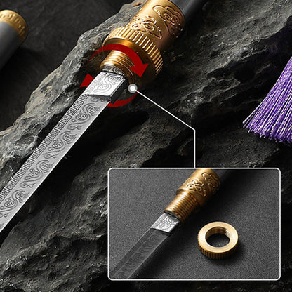 Bärbar fruktkniv med slida och tofs i kinesisk stil