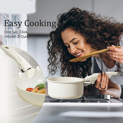Non-stick Kokkärl Set med Avtagbart Handtag - Ugnssäkert