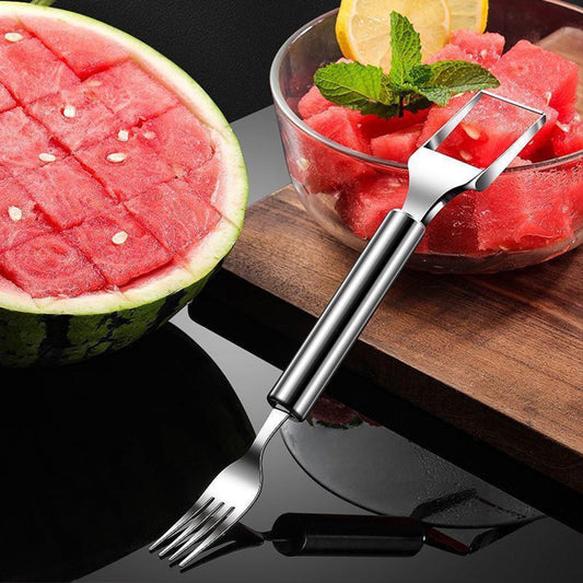 🥳 Köp 1 få 1 gratis✨2 i 1 Fruktskärare i rostfritt stål Gaffelskivare