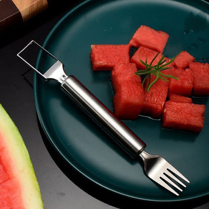 🥳 Köp 1 få 1 gratis✨2 i 1 Fruktskärare i rostfritt stål Gaffelskivare