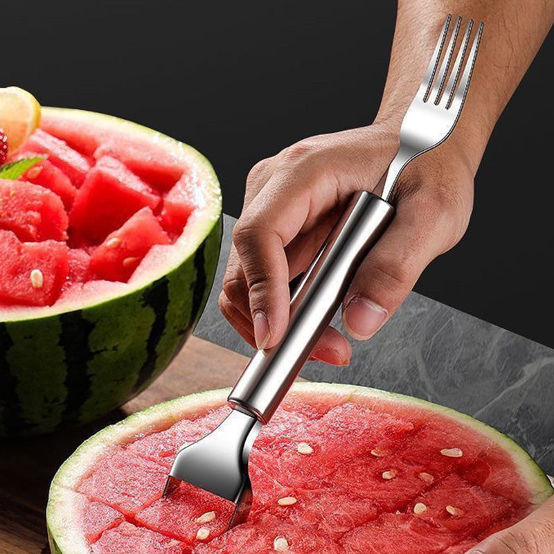 🥳 Köp 1 få 1 gratis✨2 i 1 Fruktskärare i rostfritt stål Gaffelskivare