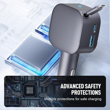 ⚡ Kompakt indragbar billaddare – Snabbladdning med självrullande kabel, dubbla USB-portar för alla enheter 🚗📱