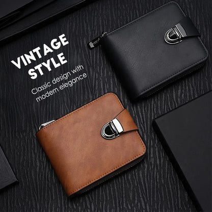 ✨Begränsad tid – 50% rabatt⏰Herrens vintage kompakta dragkedjepåse