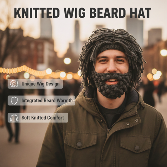 📢📢52%  OFF !! ⏰Punk-style hat with an attached simple wig and knitted beard