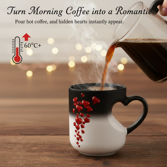 ☕ KÖP 3 FÅ 1 GRATIS! 💝 Färgskiftande Keramikmugg med Hjärtformat Handtag – För Alla Hjärtans Dag, Värmekänslig Design & Perfekt Romantisk Present ✨
